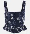 Agua By Agua Bendita Eslabon Sueño Ruffled Embroidered Twill Bustier Top In Blau