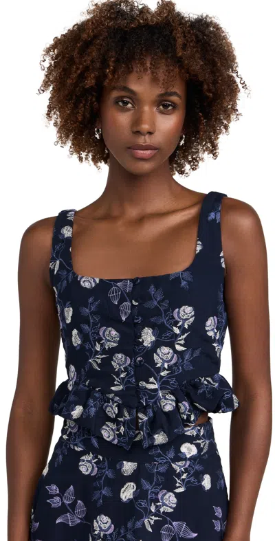 Agua By Agua Bendita Eslabon Sueño Ruffled Embroidered Twill Bustier Top In Multicolor