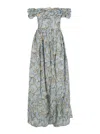Agua By Agua Bendita Espliego Off-the-shoulder Linen Maxi Dress In Blue