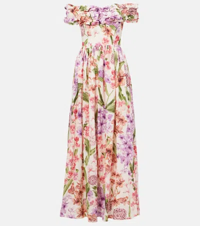 Agua By Agua Bendita Espliego Floral Linen Maxi Dress
