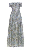Agua By Agua Bendita Espliego Off-the-shoulder Linen Maxi Dress In Multicolour