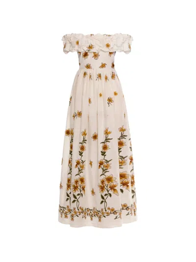 Agua By Agua Bendita Espliego Promesa Ruffled Floral-embroidered Maxi Dress In White