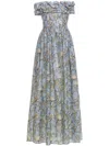 Agua By Agua Bendita Espliego Off-the-shoulder Linen Maxi Dress In Blue