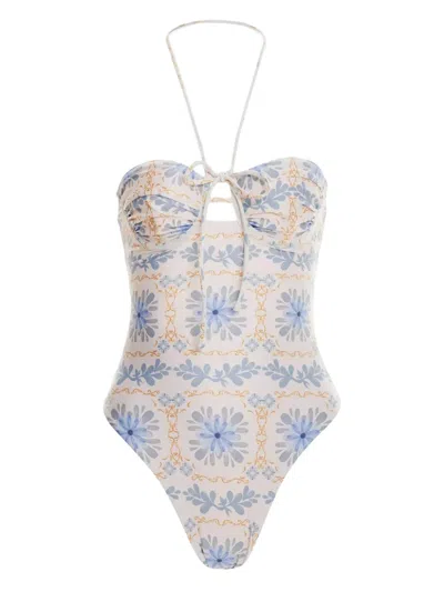 AGUA BY AGUA BENDITA FLORAL ADJUSTABLE NECK SWIMSUIT