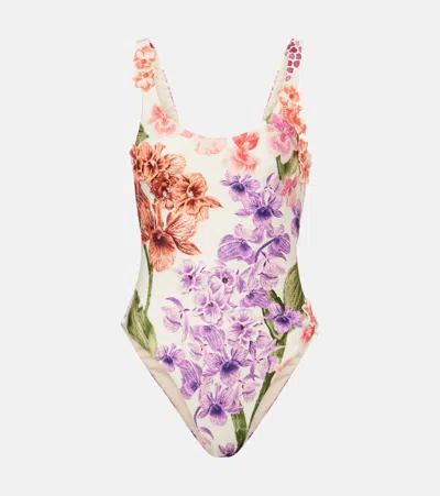 Agua By Agua Bendita Floral-appliqué Swimsuit
