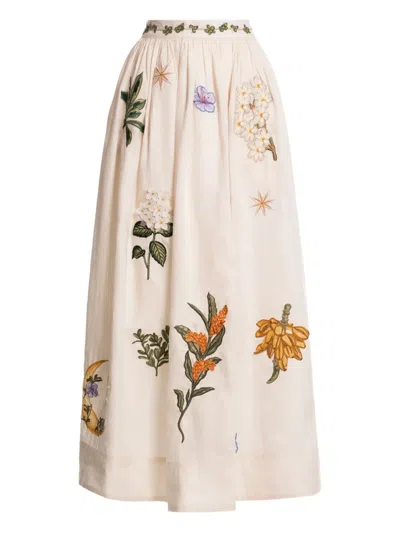 AGUA BY AGUA BENDITA FLORAL-EMBROIDERED MIDI SKIRT