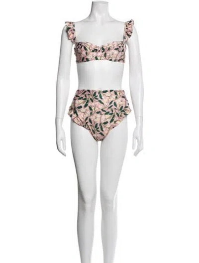 Pre-owned Agua By Agua Bendita Floral Print Bikini In Pink