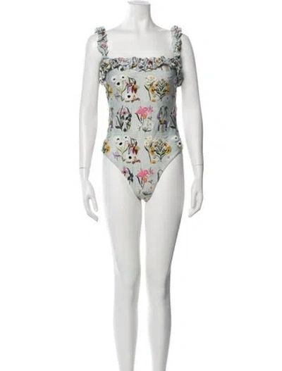 Pre-owned Agua By Agua Bendita Floral Print Embroidered Accent One-piece In Neutrals