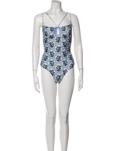 Pre-owned Agua By Agua Bendita Floral Print Embroidered Accent One-piece W/ Tags In Multi