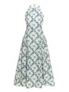 Agua By Agua Bendita Balsa Faux Pearl-embellished Printed Linen Halterneck Midi Dress In Blue