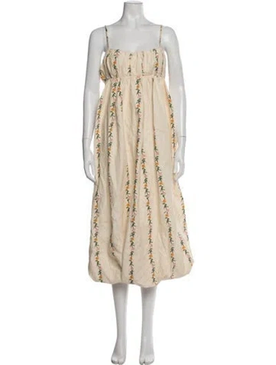 Pre-owned Agua By Agua Bendita Floral Print Long Dress In Neutral