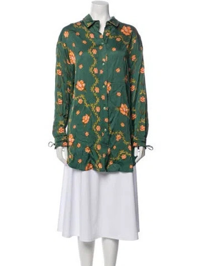 Pre-owned Agua By Agua Bendita Floral Print Long Sleeve Tunic In Green