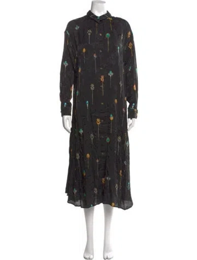 Pre-owned Agua By Agua Bendita Floral Print Midi Length Dress W/ Tags In Black