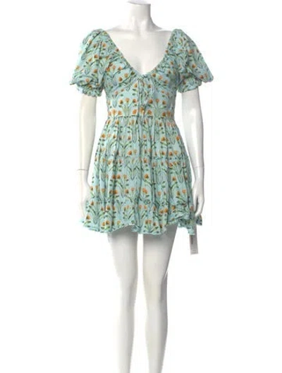 Pre-owned Agua By Agua Bendita Floral Print Mini Dress In Neutral
