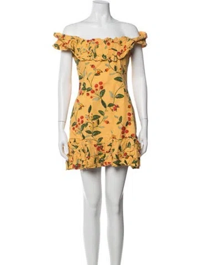 Pre-owned Agua By Agua Bendita Floral Print Mini Dress In Yellow
