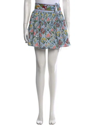 Pre-owned Agua By Agua Bendita Floral Print Mini Skirt In Blue