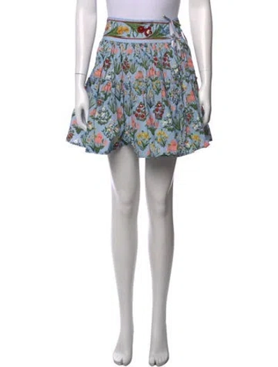 Pre-owned Agua By Agua Bendita Floral Print Mini Skirt In Blue