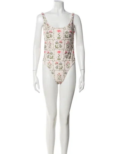 Pre-owned Agua By Agua Bendita Floral Print One-piece W/ Tags In White