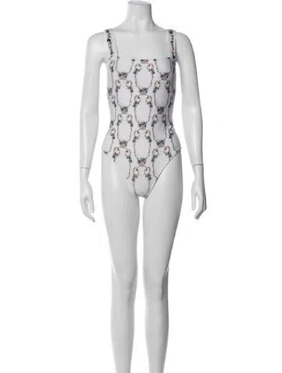Pre-owned Agua By Agua Bendita Floral Print One-piece W/ Tags In White