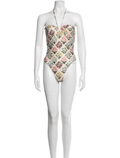 Pre-owned Agua By Agua Bendita Floral Print One-piece In White