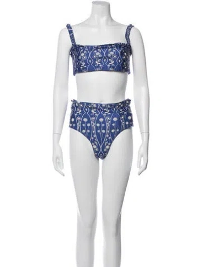 Pre-owned Agua By Agua Bendita Floral Print Pleated Accents Bikini In White