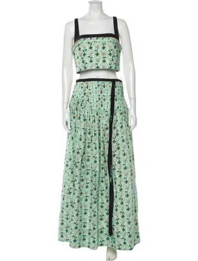 Pre-owned Agua By Agua Bendita Floral Print Pleated Accents Skirt Set In Green