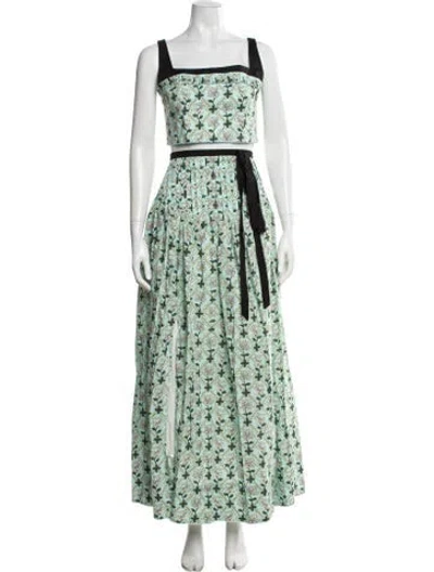 Pre-owned Agua By Agua Bendita Floral Print Pleated Accents Skirt Set In Green