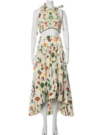 Pre-owned Agua By Agua Bendita Floral Print Pleated Accents Skirt Set In Neutrals