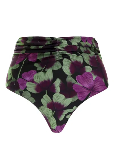 Agua By Agua Bendita Floral-print Ruched Bikini Bottoms In Black