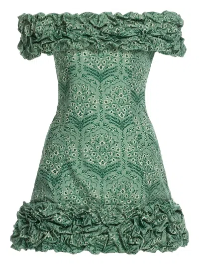 Agua By Agua Bendita Jardin Ruched Stretch-cotton Mini Dress In Green