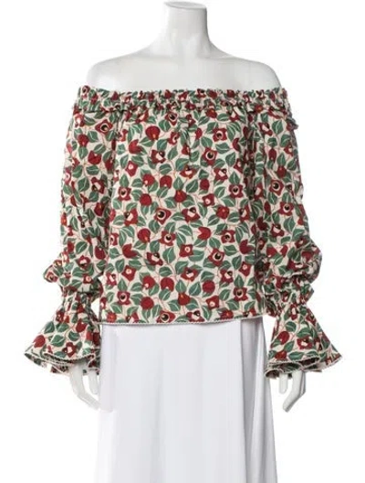 Pre-owned Agua By Agua Bendita Floral Print Square Neckline Blouse In Multi