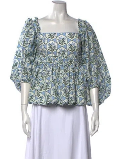 Pre-owned Agua By Agua Bendita Floral Print Square Neckline Top In Blue