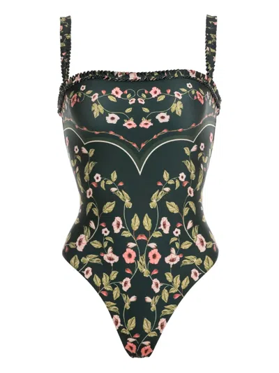 Agua By Agua Bendita Floral-print Swimsuit In Green
