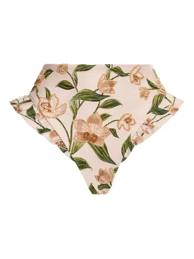 Agua By Agua Bendita Gerüschtes Bikinihöschen Mit Blumen-print In Neutral