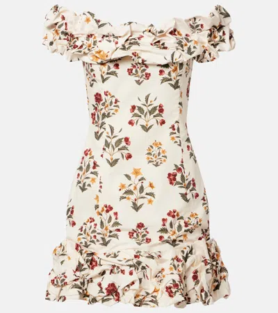 Agua By Agua Bendita Jardín Andes Ruffled Floral-print Cotton-poplin Mini Dress In Neutral