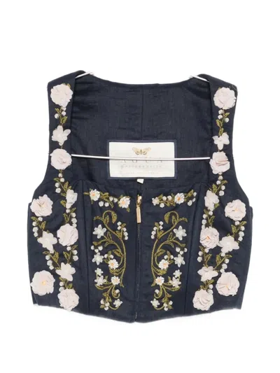 Agua By Agua Bendita Floral-embellished Top In Blue