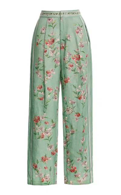 Agua By Agua Bendita Weite Hose Florecer Honeysuckle Aus Leinen In Green