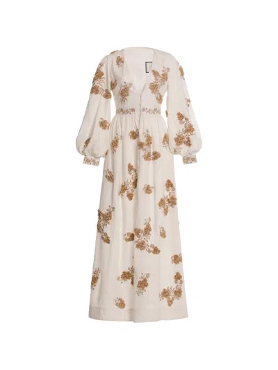 Agua By Agua Bendita Frambuesa Cordillera Long-sleeve Maxi Dress In Neutral
