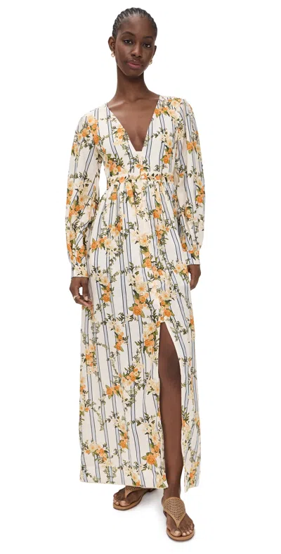 Agua By Agua Bendita Frambuesa Floral-print Striped Maxi Dress In Neutral