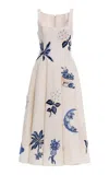 Agua By Agua Bendita Frontera Embroidered Linen Midi Dress In Ivory