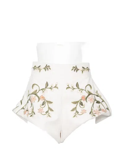 Agua By Agua Bendita Floral Embroidered Linen Mini Shorts In White