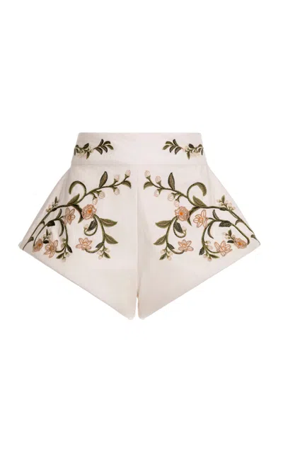 Agua By Agua Bendita Gatti Valle Embroidered Linen Shorts In Multi