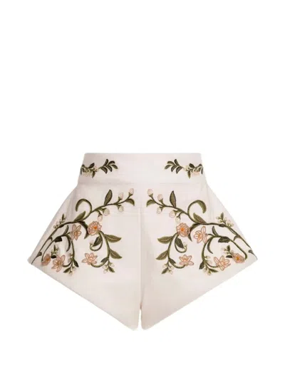 Agua By Agua Bendita Gatti Valle Floral-embroidered Mini Shorts In White