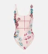 Agua By Agua Bendita Gema Prado Floral-appliqué Swimsuit In Multicoloured