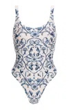 Agua By Agua Bendita Gema Printed One-piece Bathing Suit In White