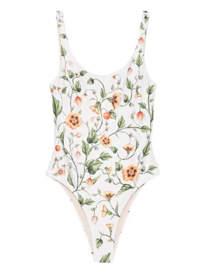 Agua By Agua Bendita Gema Uchuva Floral Swimsuit In White