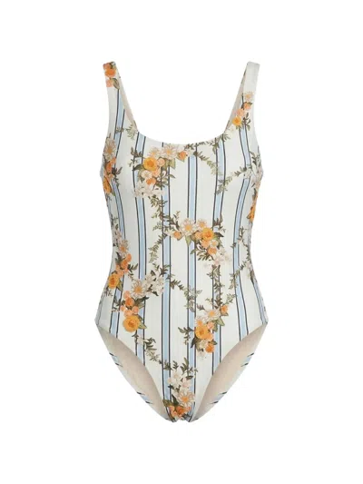Agua By Agua Bendita Gema Valle Floral-print Striped Swimsuit In Multi
