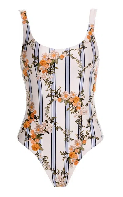 Agua By Agua Bendita Gema Valle Bead-embellished Printed Stretch Recycled Swimsuit In Multi