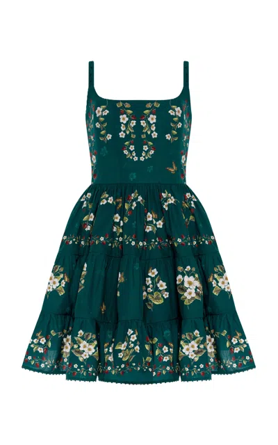 Agua By Agua Bendita Granadilla Tiered-skirt Cotton Mini Dress In Green