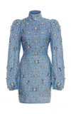 Agua By Agua Bendita Guaba Embroidered Linen Mini Dress In Light Blue